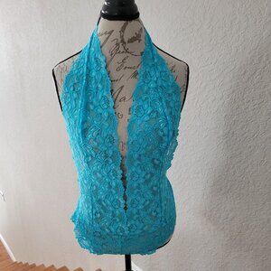 Turquoise Blue Floral Lace Teddy Lingerie